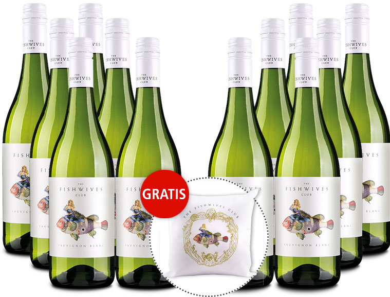 12er Weinpaket The Fishwives Club Sauvignon Blanc + Dekokissen gratis 