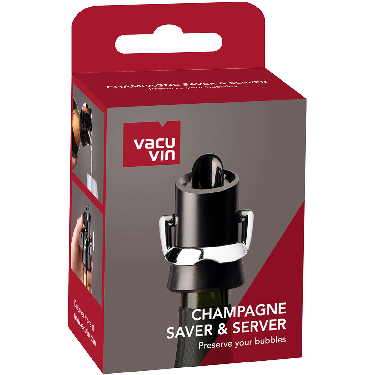 Vacu Vin Champagnerverschluss mit Ausgießer und Tropfenschutz, schwarz