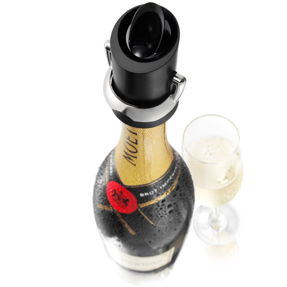 Vacu Vin Champagnerverschluss mit Ausgießer und Tropfenschutz, schwarz